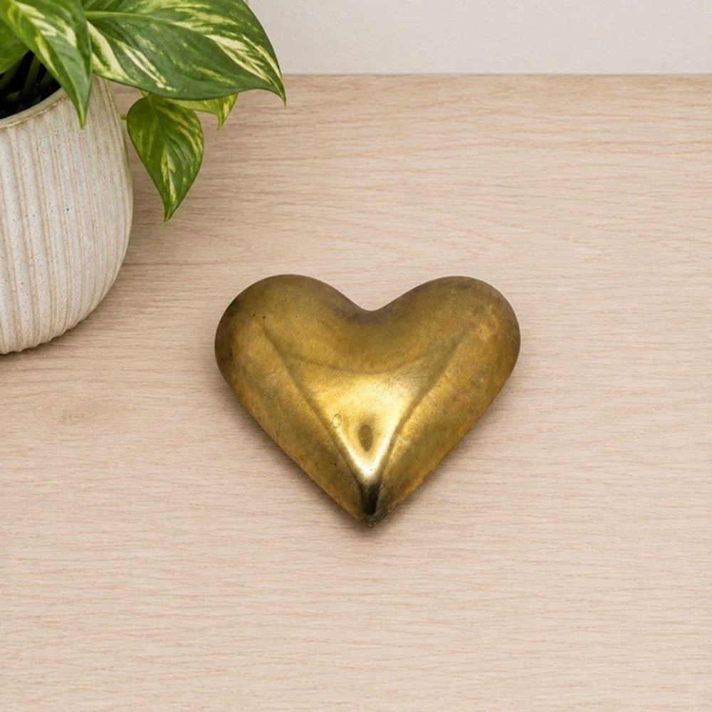 Vintage Brass Heart Paperweight Made in India 3.5" Decorative Desk Decor